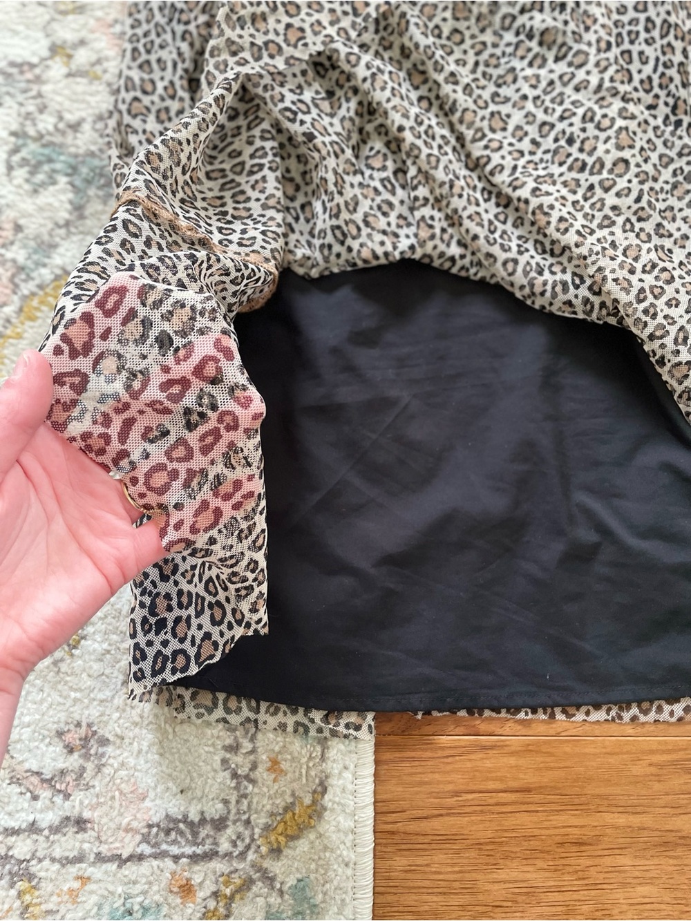 Leopard Print Midi Skirt | Beige Black cheetah tulle pleated elastic waist sz L - Picture 5 of 8